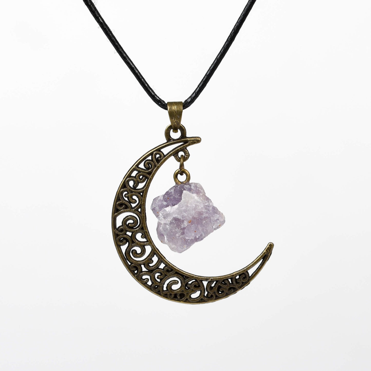 Natural crystal raw stone moon pendant