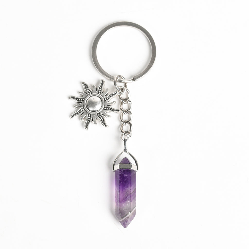 Natural crystal stone pillar Sun keychain pendant amethyst heart pendant moon creative car bag pendant batch