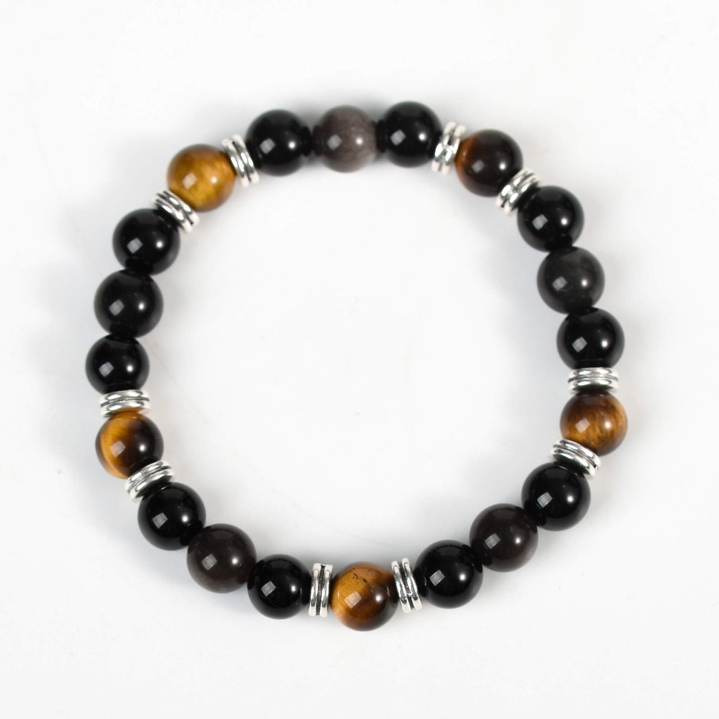 Natural crystal silver Obsidian Bracelet With Spacer Bead Energy