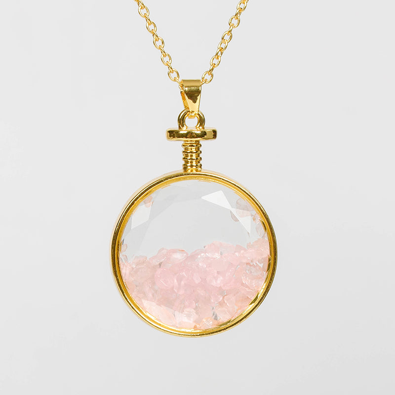 Amazon selling new multi-color optional collars gravel love powder crystal simple personality necklace circular pendant