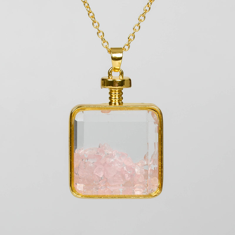 Amazon's hot new multi-color optional neckwear rubble square powder crystal simple personality necklace circular pendant