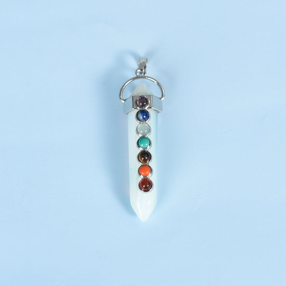 Seven-color double-tipped hexagonal column pendant Crystal