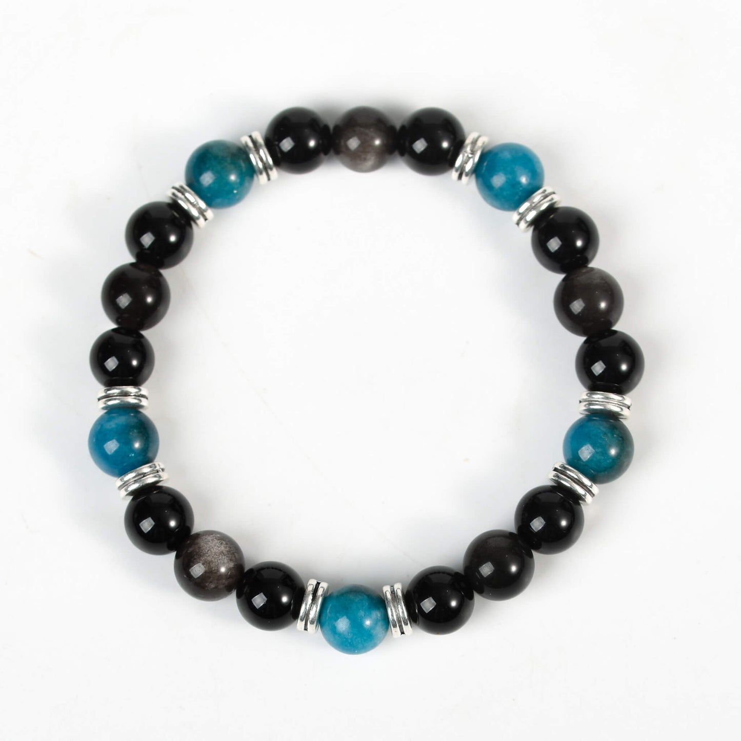 Natural crystal silver Obsidian Bracelet With Spacer Bead Energy