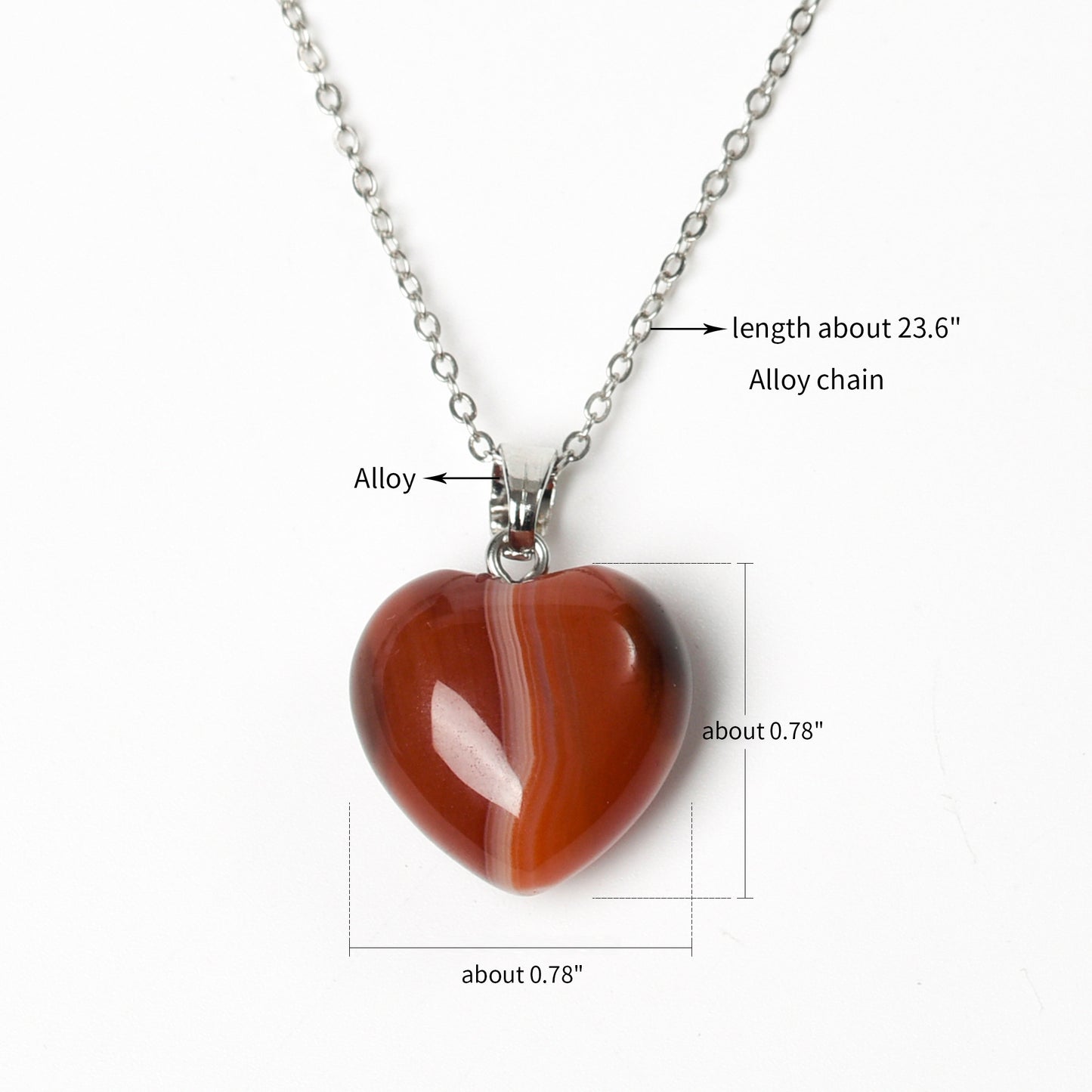 Natural Crystal Heart-Shaped Pendant Necklace Necklace Silver chain