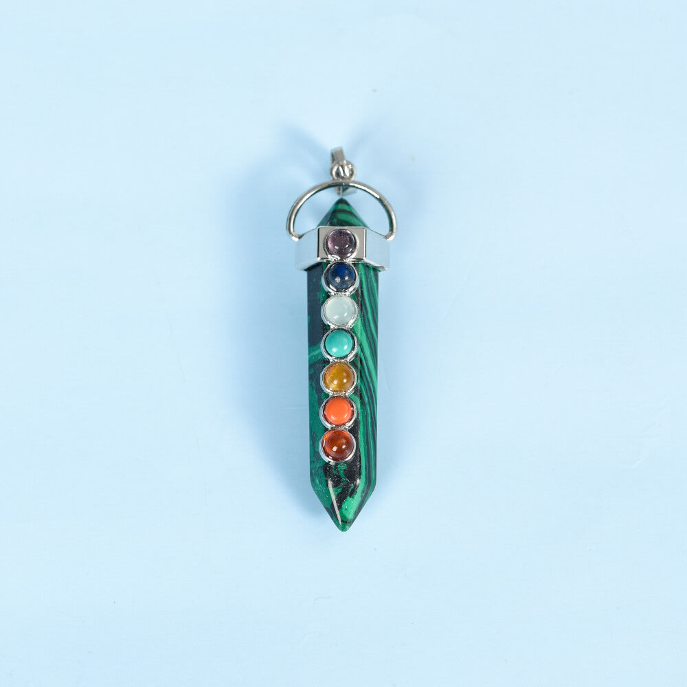 Seven-color double-tipped hexagonal column pendant Crystal