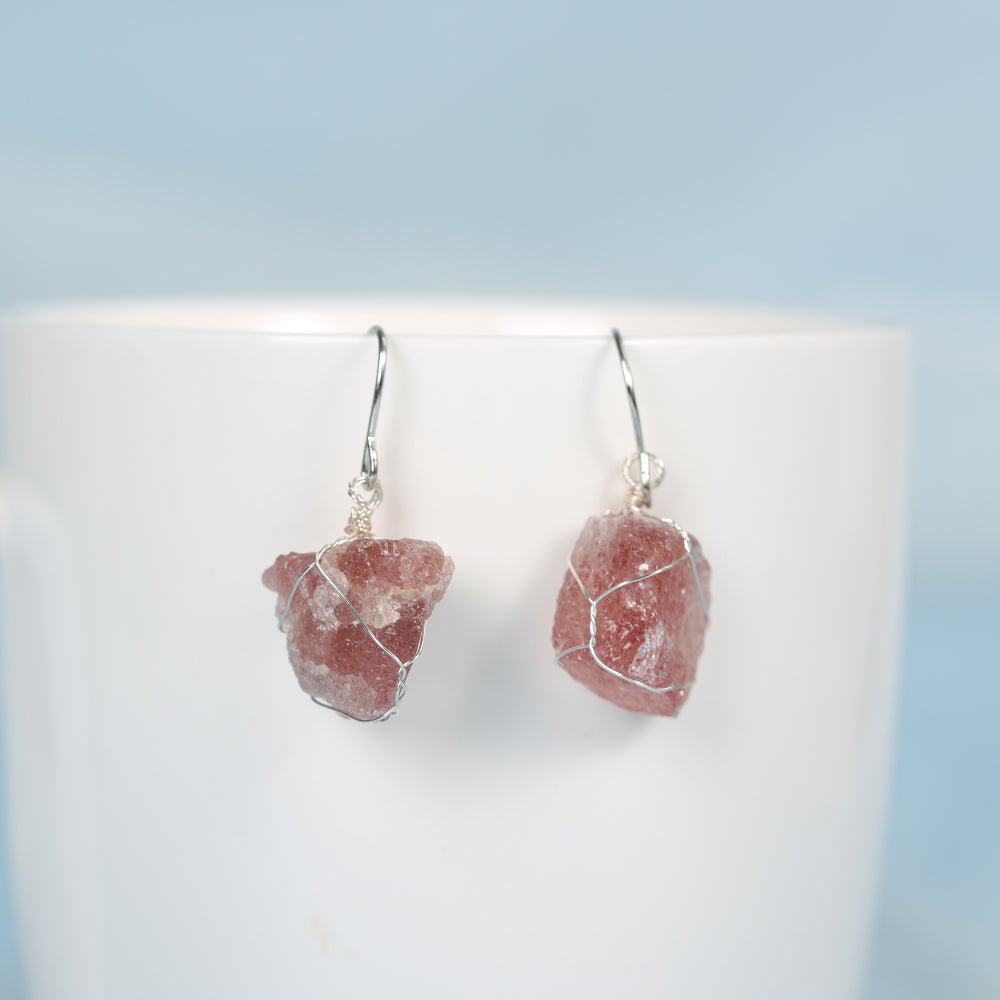 Natural crystal mixed with irregular rough stone earrings Creative simple ladies handmade earrings