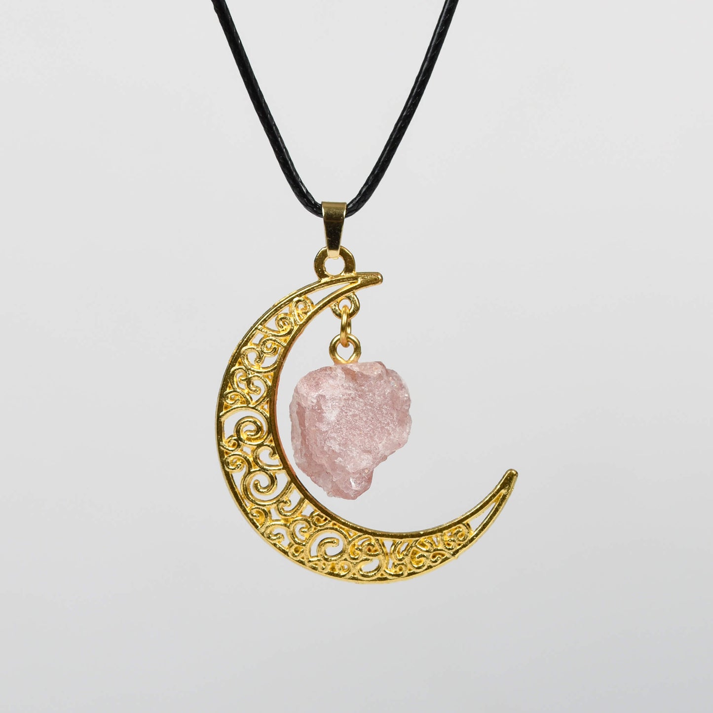 Natural crystal raw stone moon pendant