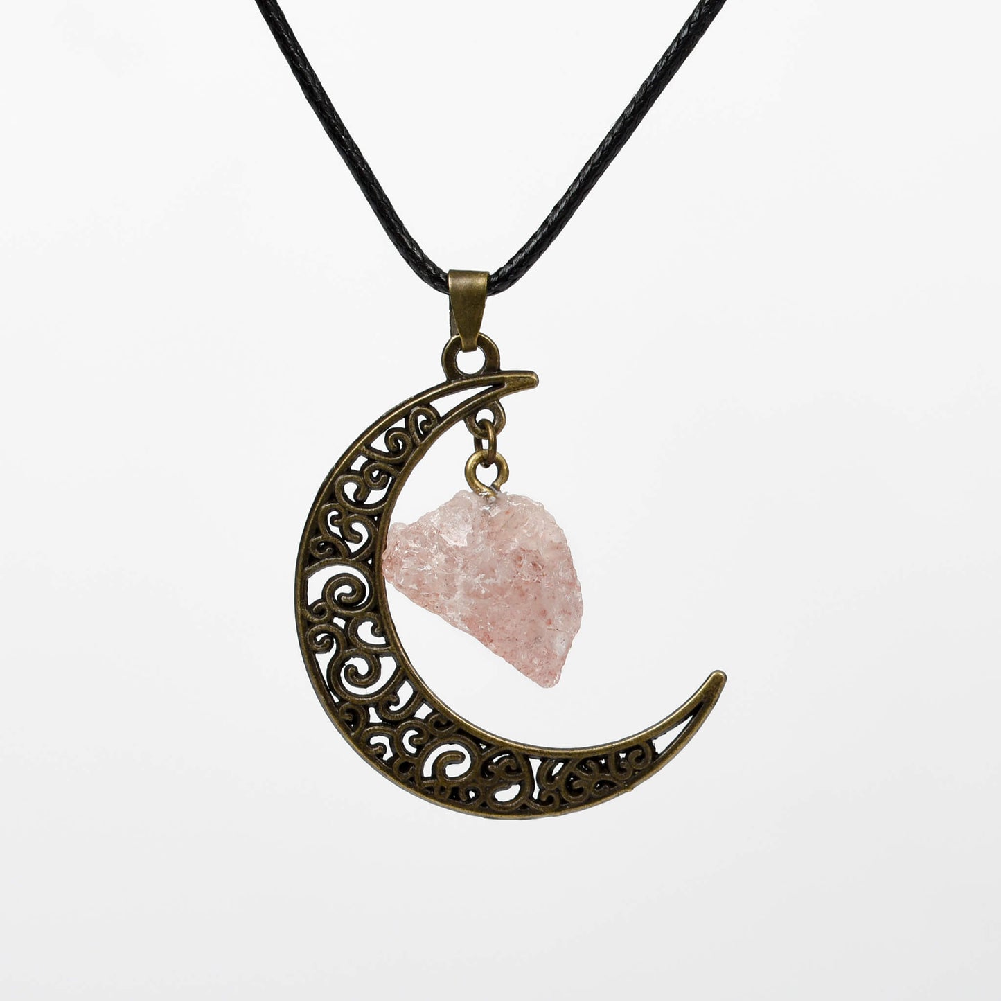 Natural crystal raw stone moon pendant