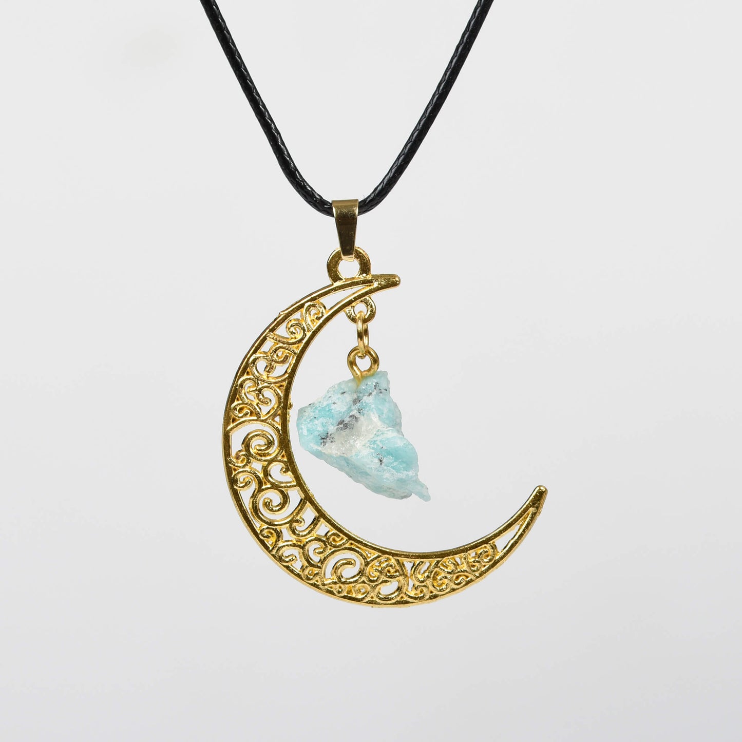 Natural crystal raw stone moon pendant