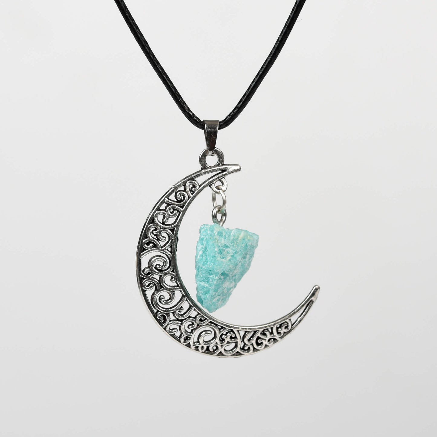 Natural crystal raw stone moon pendant