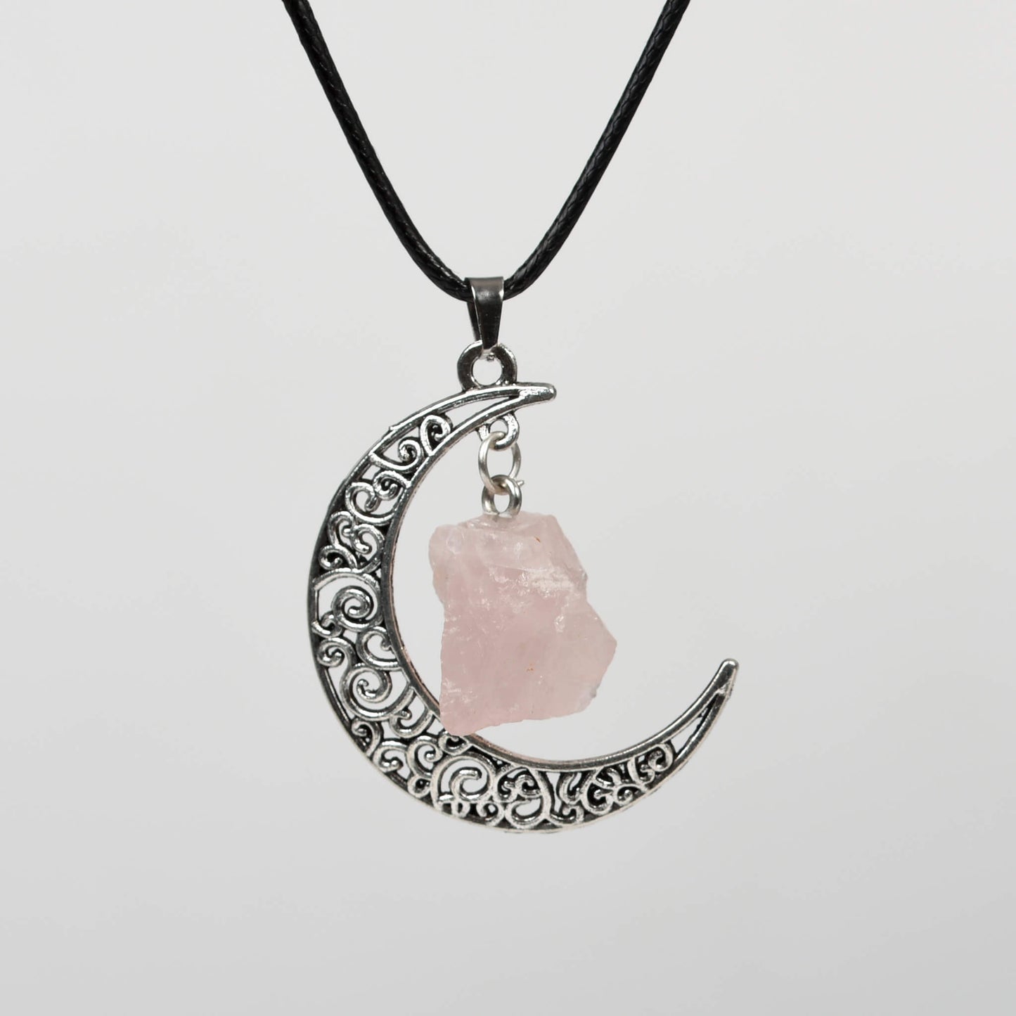 Natural crystal raw stone moon pendant