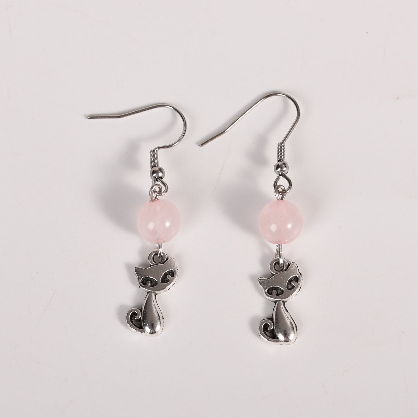 Natural Crystal Cat Earrings Silver Jewelry Create personalized