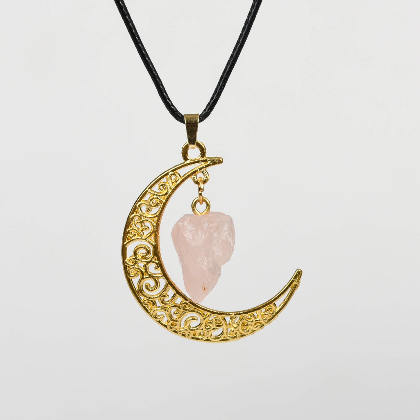 Natural crystal raw stone moon pendant