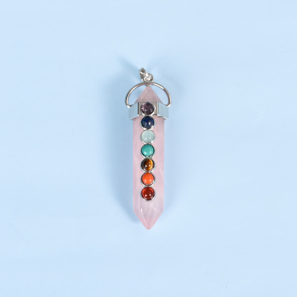 Seven-color double-tipped hexagonal column pendant Crystal