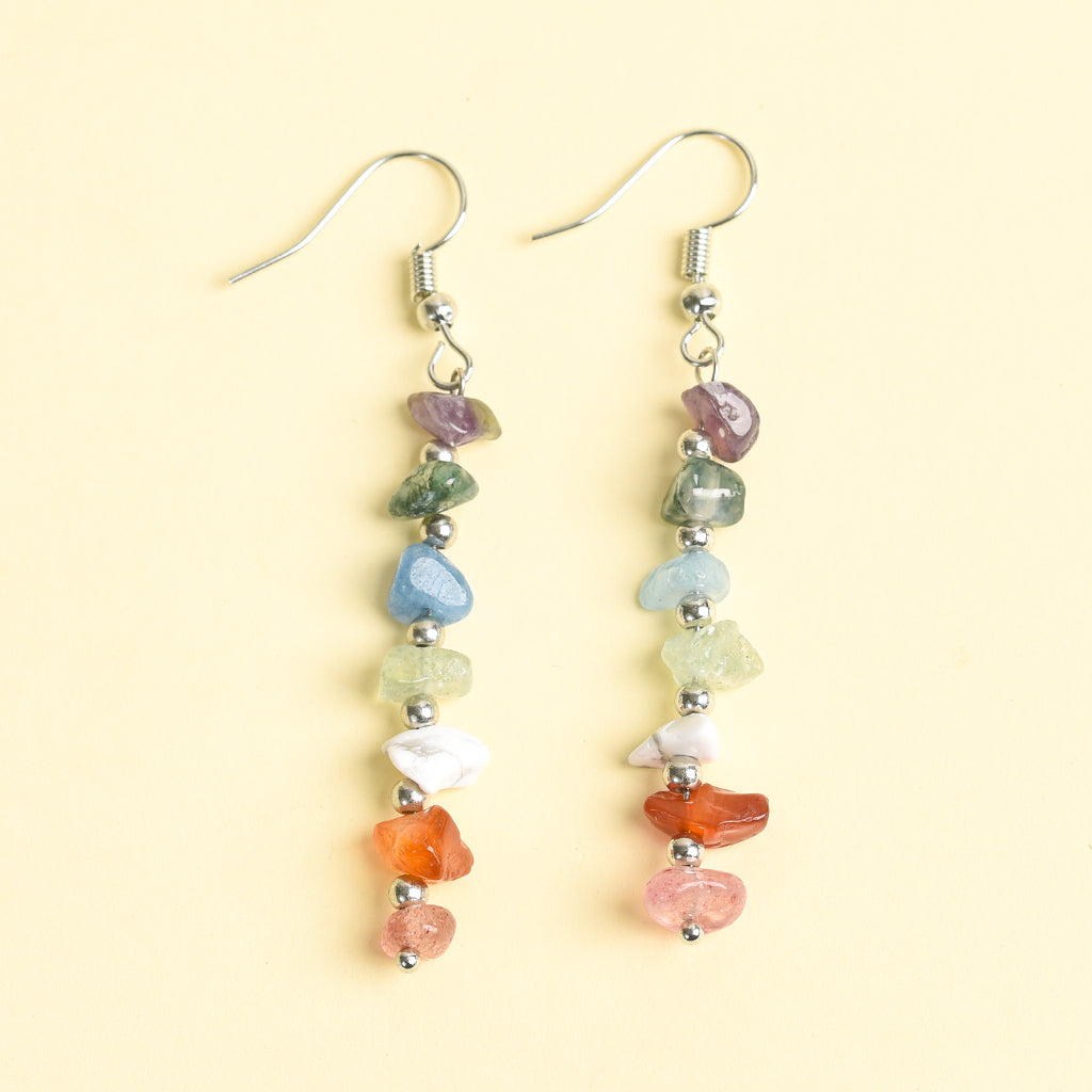 Amazon selling natural crystal mixed colorful stone earrings Creative simple lady handmade earrings