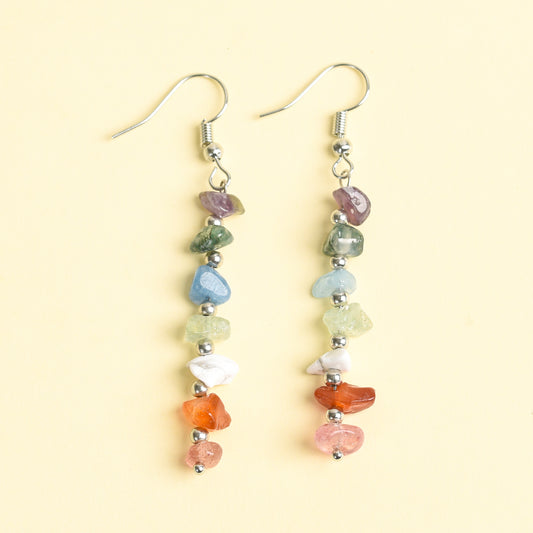 Amazon selling natural crystal mixed colorful stone earrings Creative simple lady handmade earrings